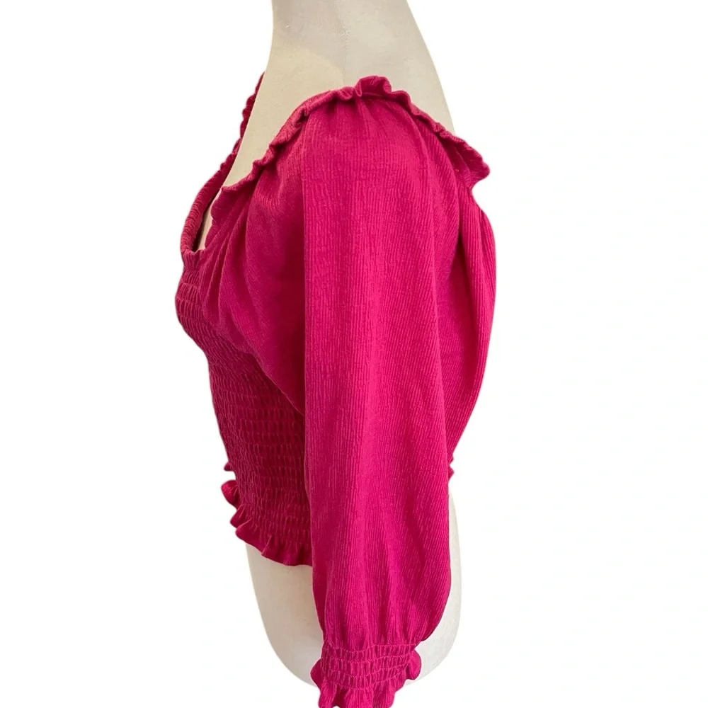 FREE PEOPLE Brenyce Smocked Top Pink Cropped